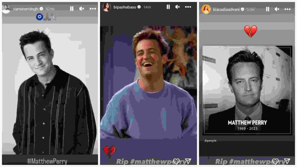 bollywood stars Ranveer Singh, Sidharth Malhotra, Kiara Advani, Bipasha Basu posted story on Matthew Perry's untimely death